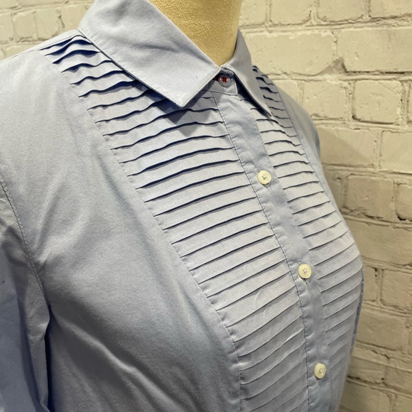 TOMMY HILFIGER WOMAN LIGHT BLUE  LONG SLEEVES SHIRT pleated neckline SIZE S/P - Picture 3 of 13